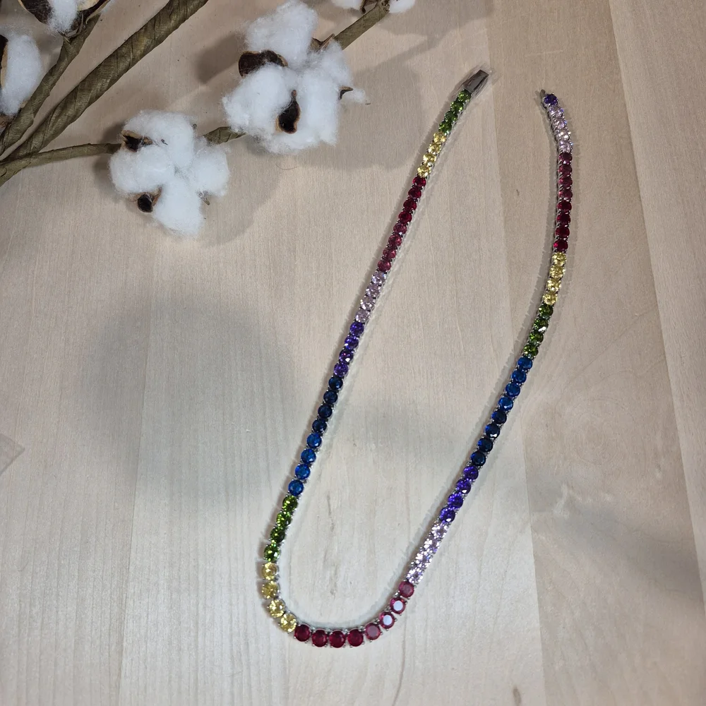 🎉🎉NEW🎉🎉 GORGEOUS!! 4MM 5A Multicolor CZ Necklace In SILVER Hardware